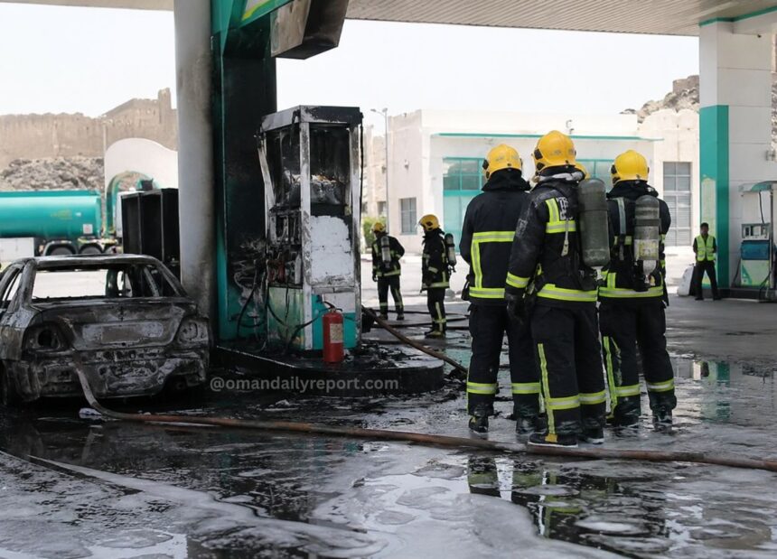 Swift Response Averts Disaster as Vehicle Fire Spreads at Samail Fuel Station Swift Response Averts Disaster as Vehicle Fire Spreads at Samail Fuel Station